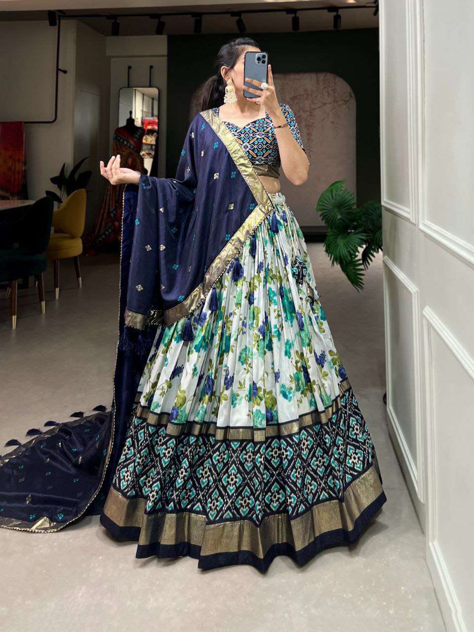 Women's Luxurious Tussar Silk Lehenga Choli with Intricate Prints & Can-Can Flair - Image 8